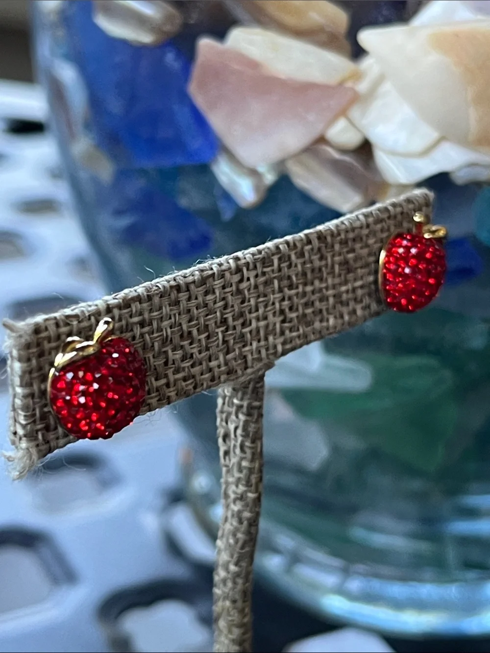Red Sparkle Apple Stud Earrings